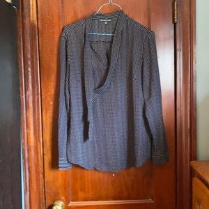 Crepe Pindot Tie-Neck Blouse